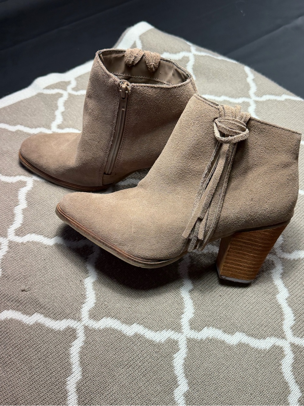 Dolce Vita Taupe Suede Fringe Ankle Booties